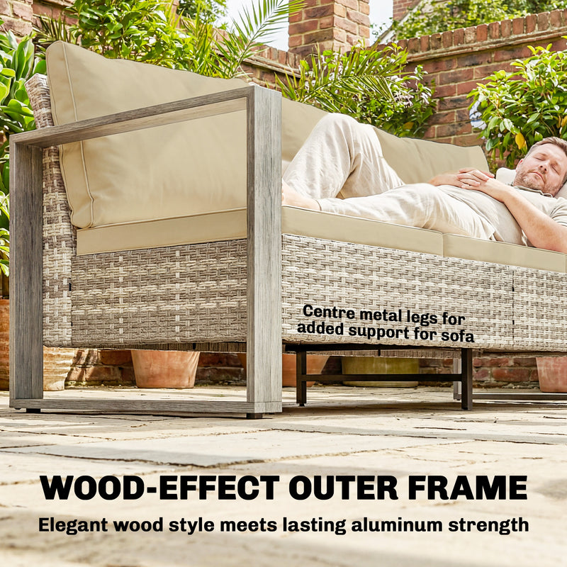 Outsunny 4 Piece Rattan Garden Furniture Set with 3-Seater Sofa, Armchairs, Table, Aluminium Frame Patio Conversation – view 6