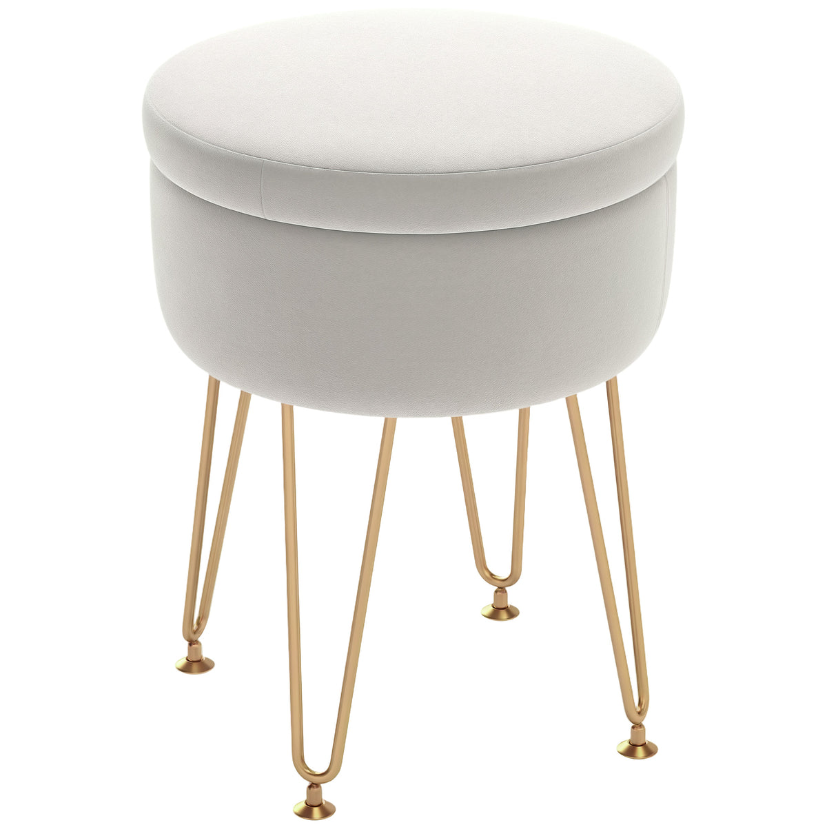5L Velvet Storage Ottoman with Hairpin Legs – Cream