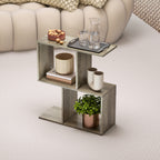 Side Table, Narrow End Table with Storage Shelves, S-Shaped, 3-Tier, 50W x 19.5D x 58H cm, Grey