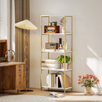5-Tier Bookshelf, Modern Bookcase with Metal Frame - White and Gold Tone