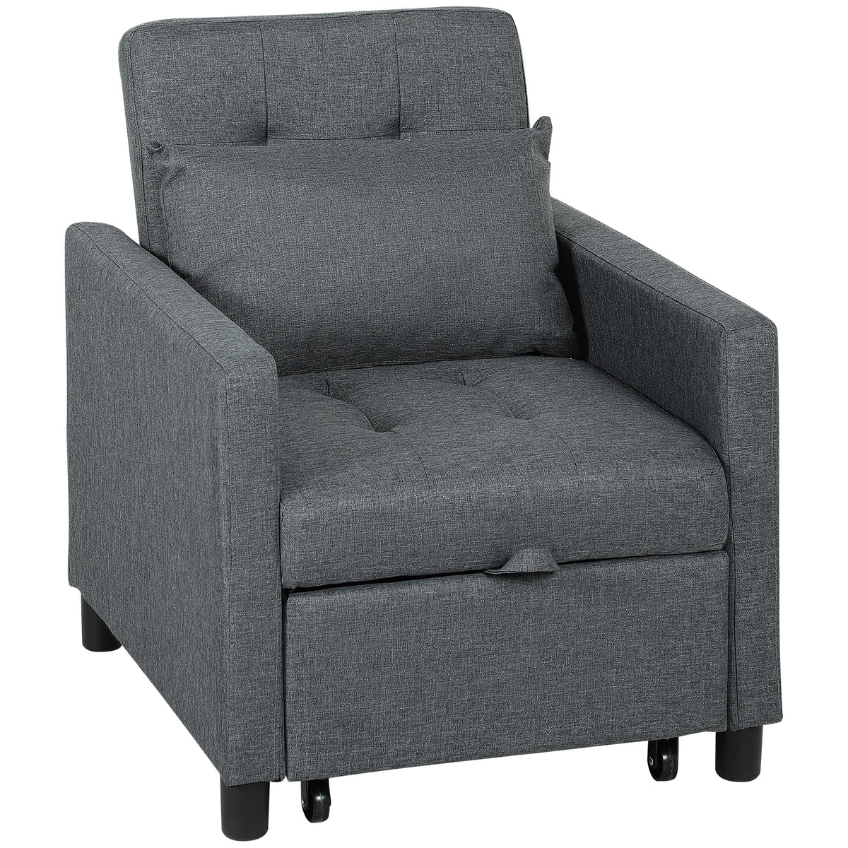 3-in-1 Convertible Chair Bed with Pull-Out Footrest – Dark Grey