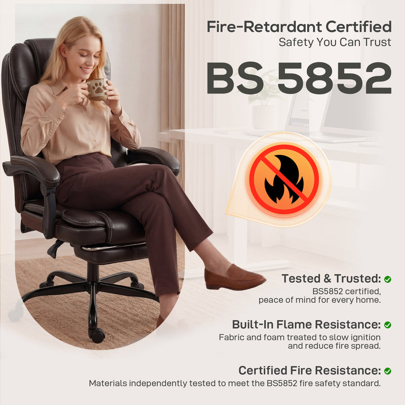 HOMCOM Executive Home Office Chair Reclining Function Footrest Computer Desk Chair High Back, Brown – view 9
