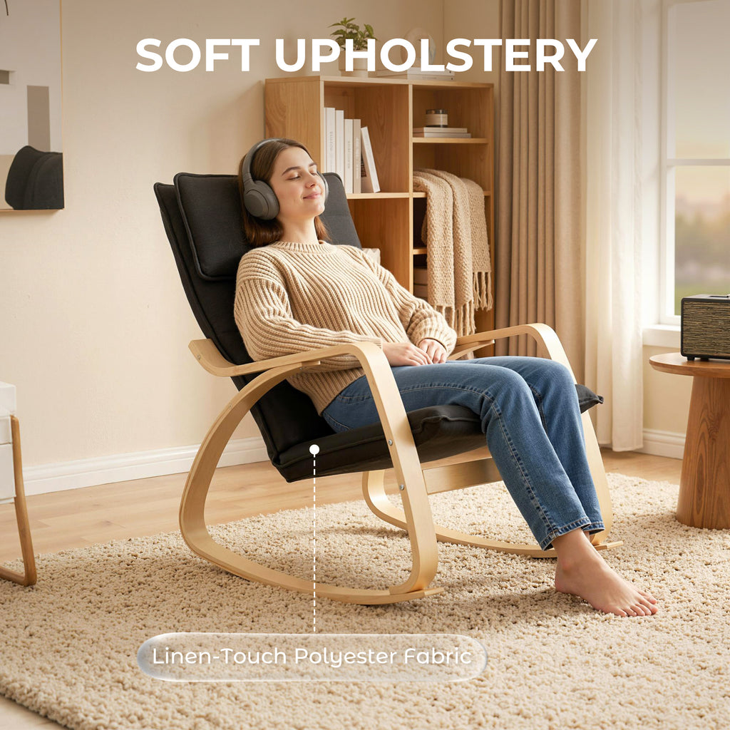 Lounge Chair, Comfortable Relax Rocking Chair with Headrest, 67W x 92D x 89H cm, Black