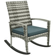 Light grey rattan garden rocking chair with high back, armrests and padded cushion