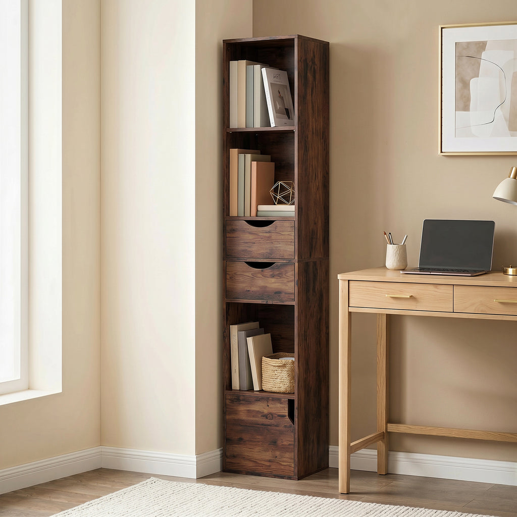 Bookcase with Drawers Adjustable Shelf Bookshelf with 2 Drawers and Cabinet 158 cm Rustic Brown