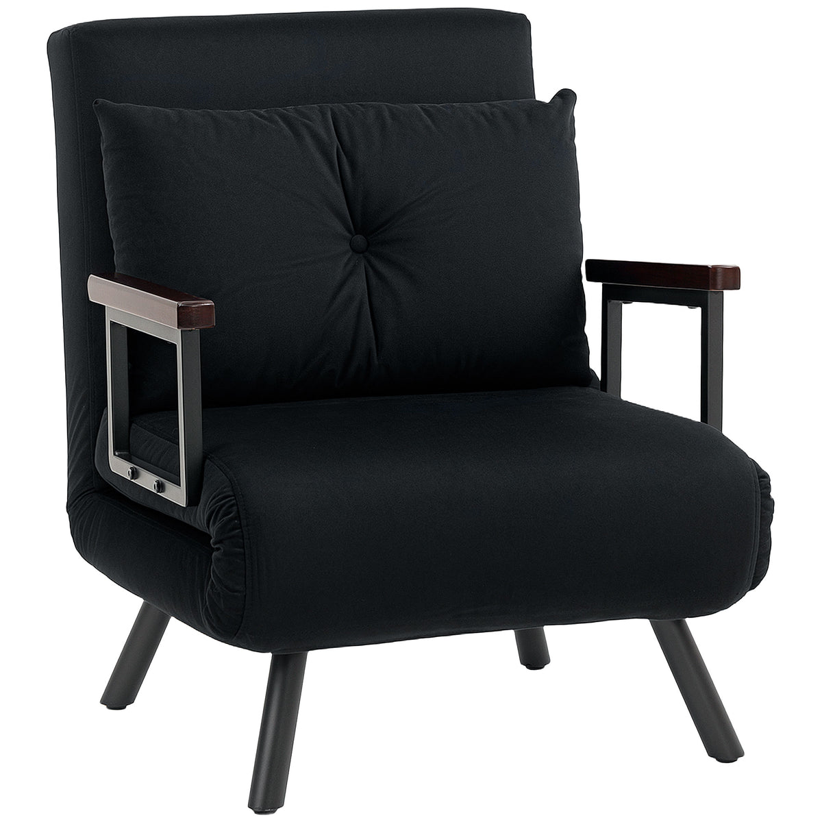 4-in-1 Velvet Chair Bed with 5-Position Backrest – Black