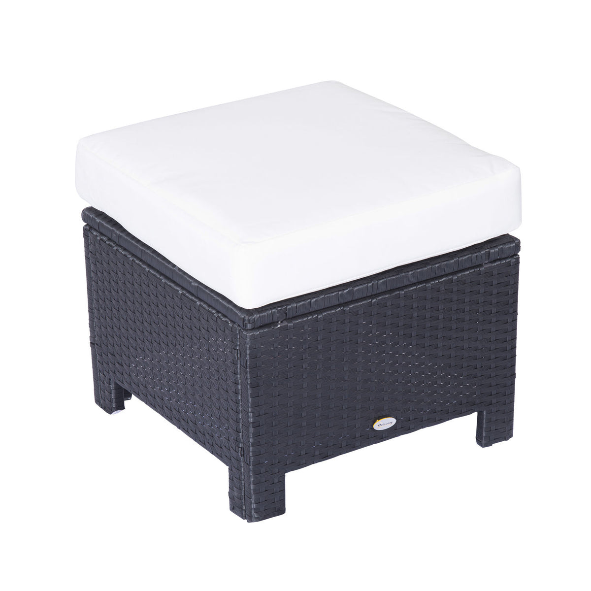 Black rattan footstool with padded cushion, 50 x 50 cm