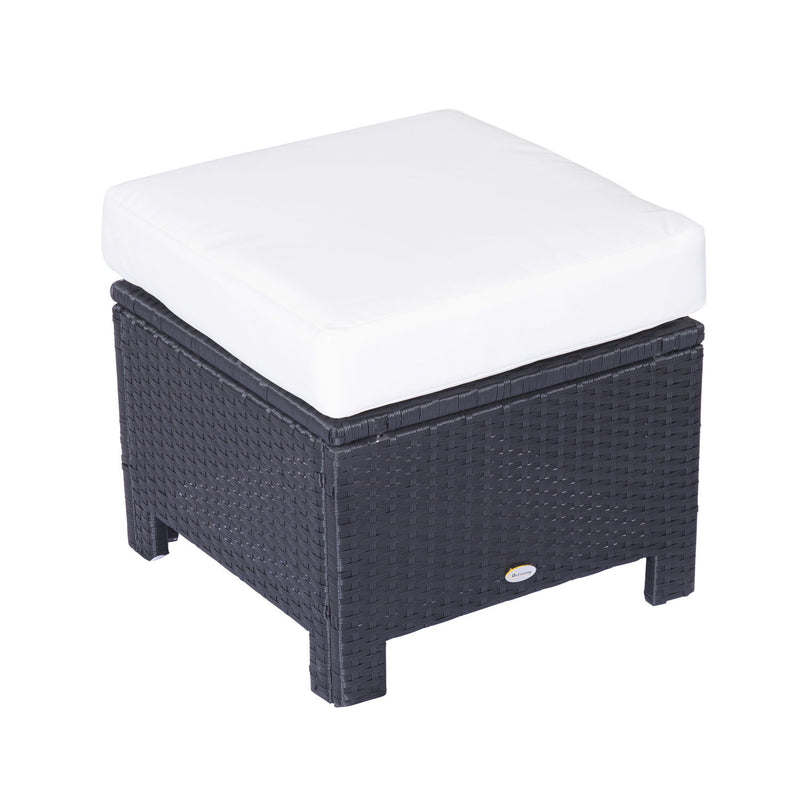 Black rattan footstool with padded cushion, 50 x 50 cm