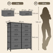 HOMCOM Chest of Drawers, Dresser with 10 Fabric Drawers, Tall Storage Unit with 4 Pockets and 2 Hooks Steel Frame, Grey – view 3