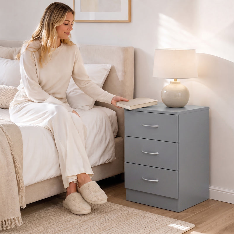 HOMCOM Three-Drawer Simple Bedside Table - Grey – view 8