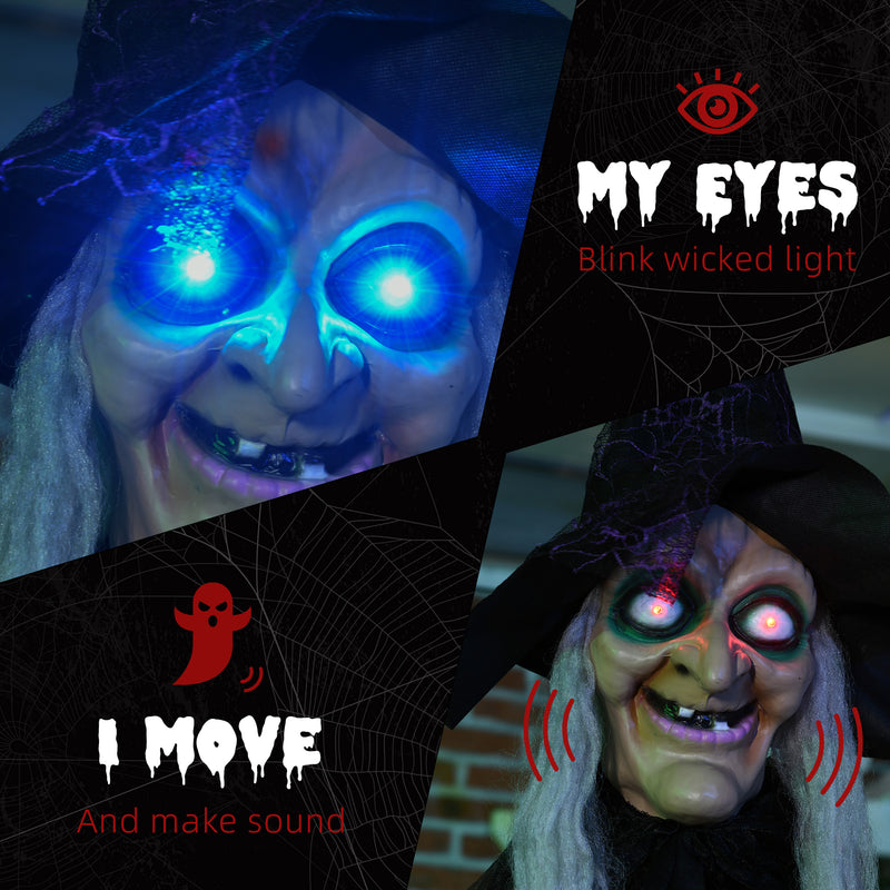 183cm Hanging Witch with Colourful Glowing Eyes & Sound – image 5 of 9