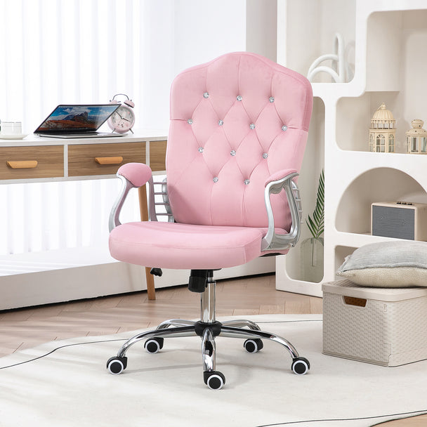 Pink velvet diamante office chair – image 2
