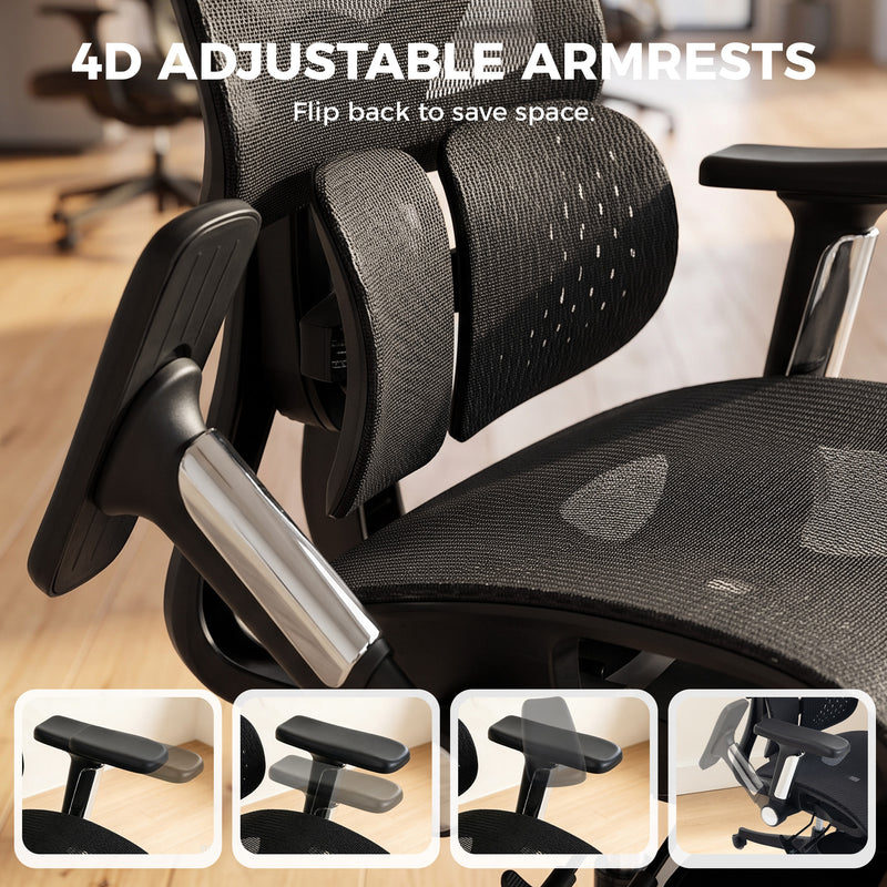 HOMCOM Ergonomic Office Chair with Lumbar Support, Mesh Reclining Desk Chair with Footrest, Adjustable High Back, Black – view 6