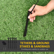 Ground stakes and tether ropes for securing the inflatable