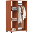 Walnut-effect open wardrobe on wheels with aluminium hanging rail and three side shelves