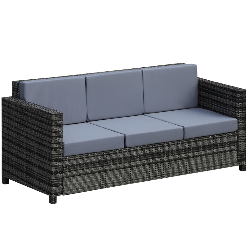 Mixed grey 3-seater rattan garden sofa with thick grey cushions
