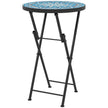Folding round Ø35.5 cm garden side table with blue and white mosaic top