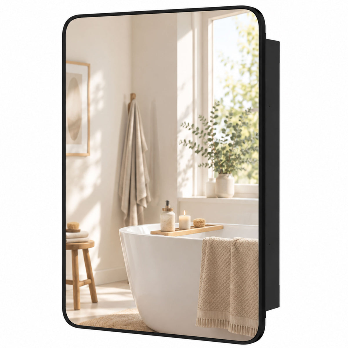HOMCOM 50.8 x 11.6 x 71 cm Bathroom Mirror Cabinet, Wall Cabinet with Adjustable Shelves, Wall-Mounted or Recessed