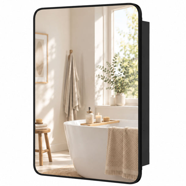 HOMCOM 50.8 x 11.6 x 71 cm Bathroom Mirror Cabinet, Wall Cabinet with Adjustable Shelves, Wall-Mounted or Recessed