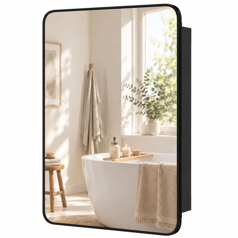 HOMCOM 50.8 x 11.6 x 71 cm Bathroom Mirror Cabinet, Wall Cabinet with Adjustable Shelves, Wall-Mounted or Recessed