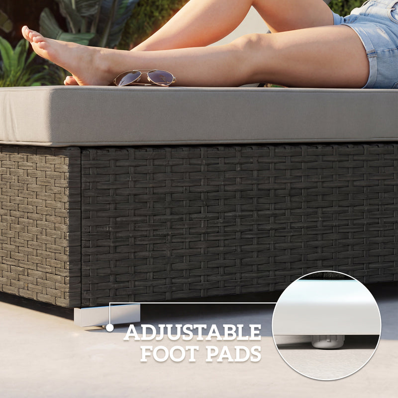 Outsunny Rattan Sun Loungers Set of 2 with Side Table, Garden Recliner Sunbeds with Adjustable Back, Cushions, Dark Grey – view 9
