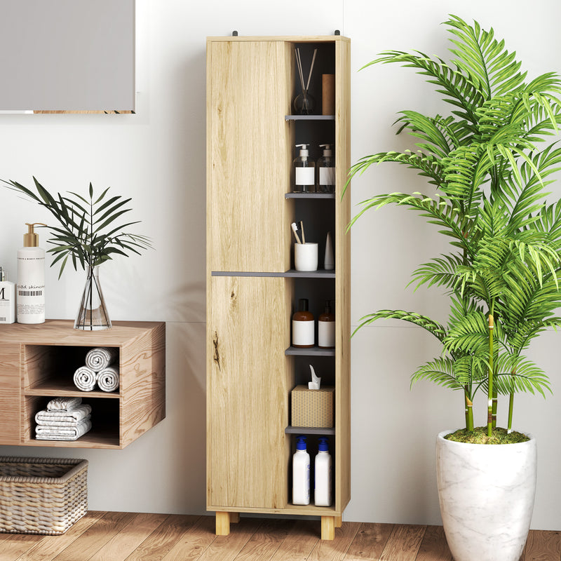 Tall slim wood-effect bathroom cabinet – image 7