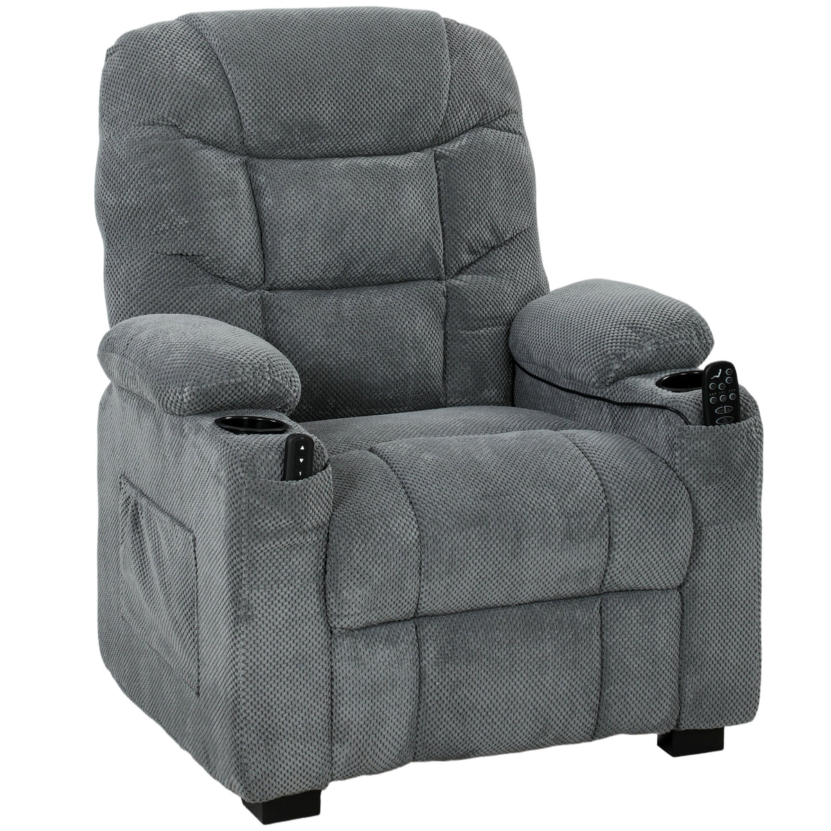 Electric Massage Recliner with Heat, Memory & USB – Dark Grey