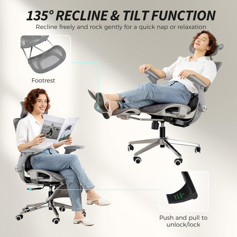 HOMCOM Ergonomic Office Chair, High Back Mesh Desk Chair, Grey – view 8
