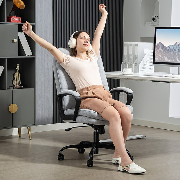 HOMCOM Double Padded Linen-Look Office Chair - Light Grey – view 2
