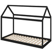 Black Scandinavian house-shaped single bed frame in pine with open roof frame