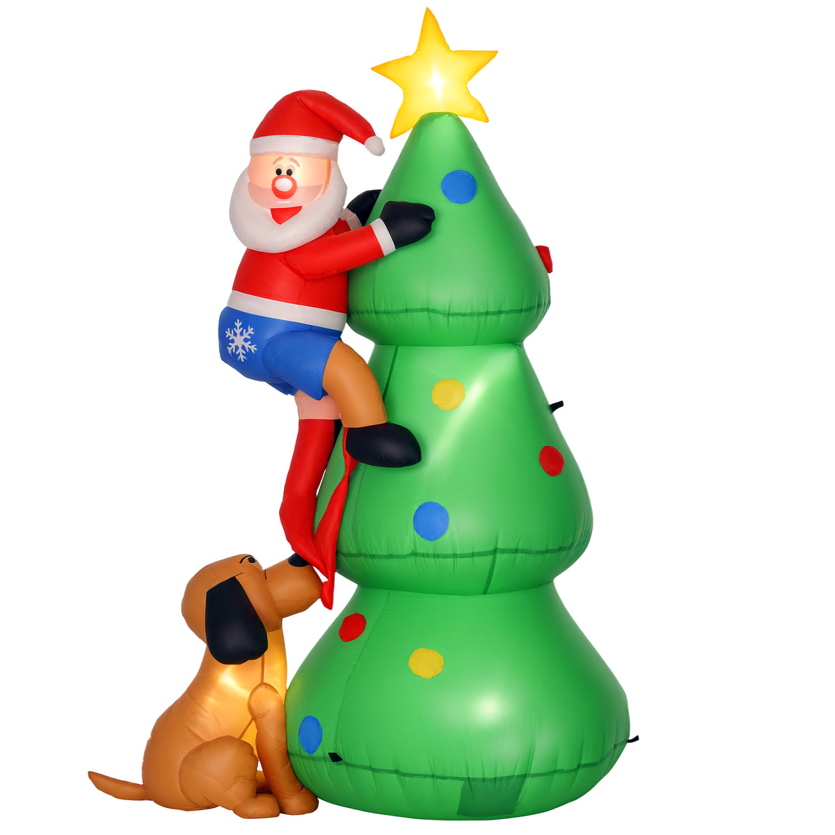 6ft Christmas Tree and Santa Dog Inflatable on a white background