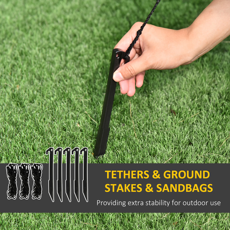 Ground stakes and tether ropes for securing the inflatable
