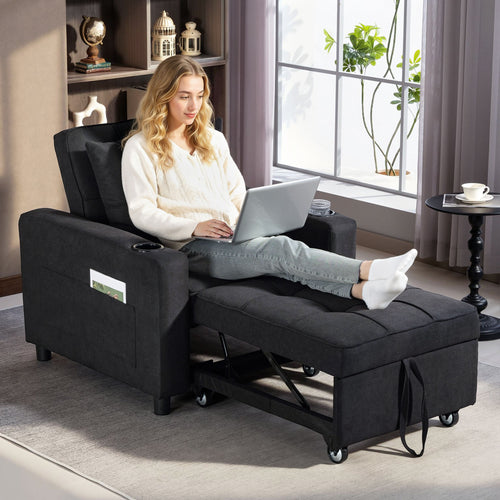 3-in-1 Single Sofa Bed, Convertible Sleeper Chair Bed - Black