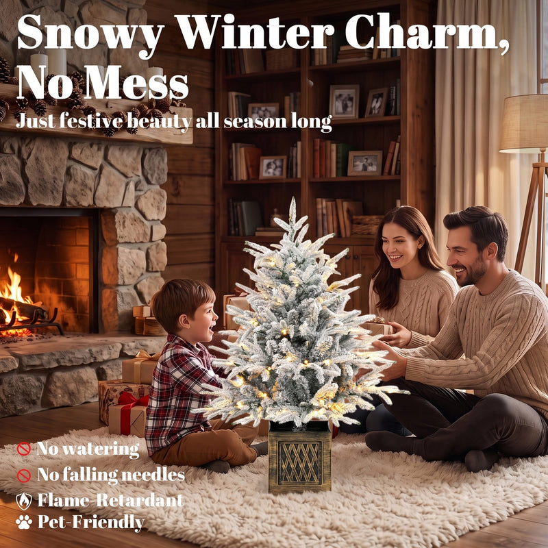 90 cm pre-lit flocked tabletop tree – image 4