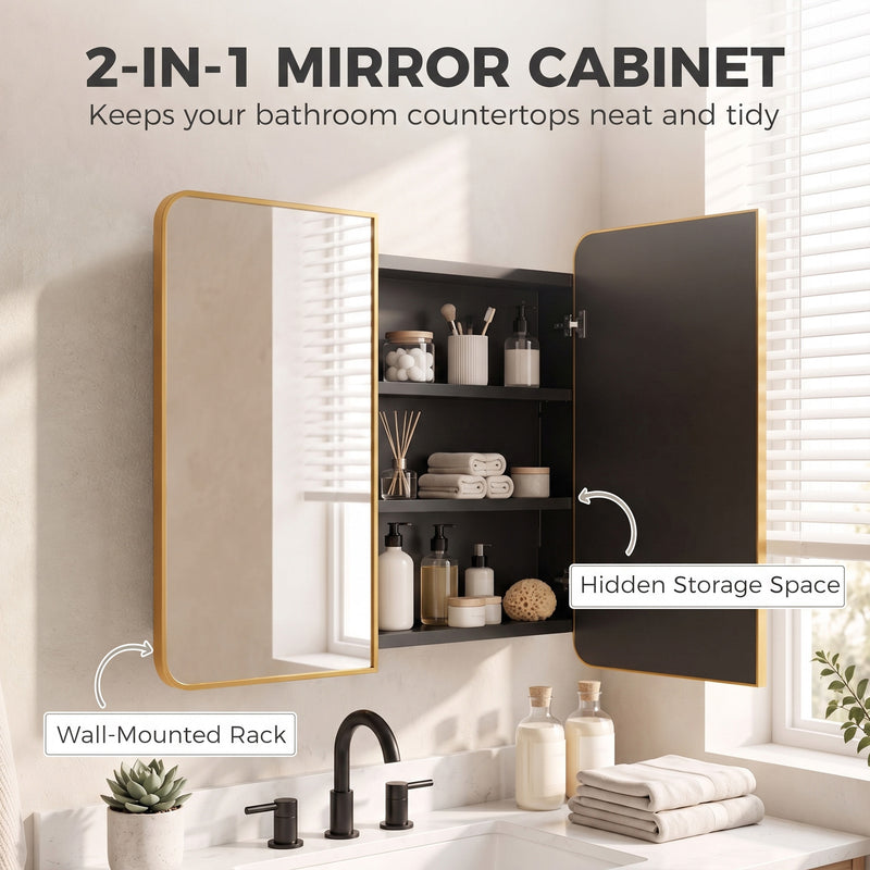 HOMCOM 76.2 x 11.6 x 61 cm Bathroom Mirror Cabinet, Wall Cabinet with Adjustable Shelves, Wall-Mounted or Recessed – view 4
