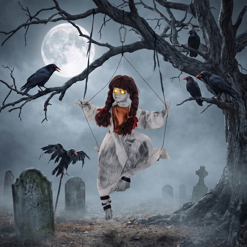 80cm Animated Creepy Girl on Swing Halloween Decoration – image 2 of 9