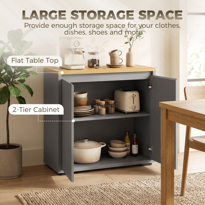 HOMCOM Kitchen Sideboard, Storage Cabinet with Double Doors and Adjustable Shelf for Living Room, Entryway, Grey – view 4