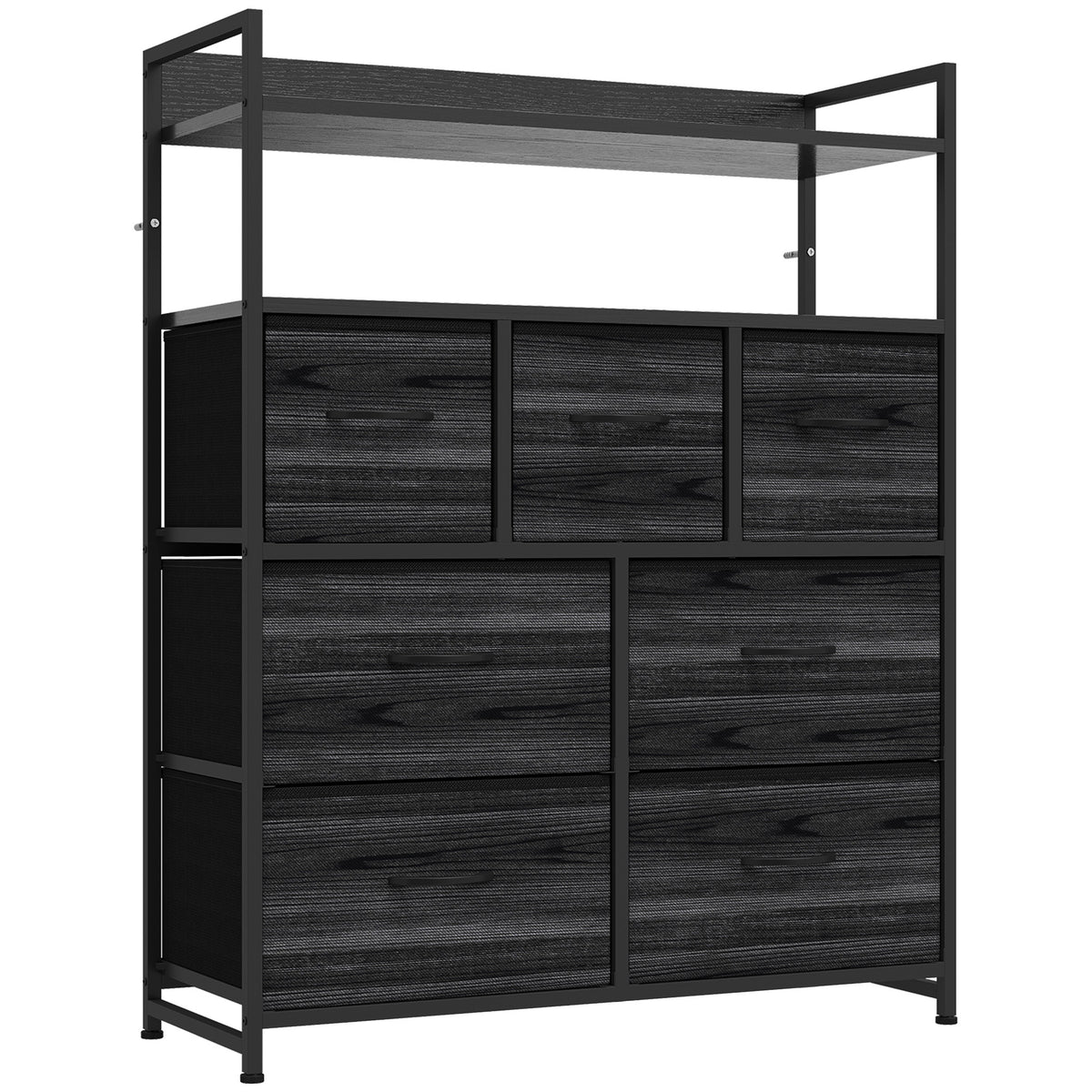 HOMCOM Chest of Drawers, Bedroom Fabric Dresser with 7 Drawers, Storage Organiser Unit with Open Shelves, Black