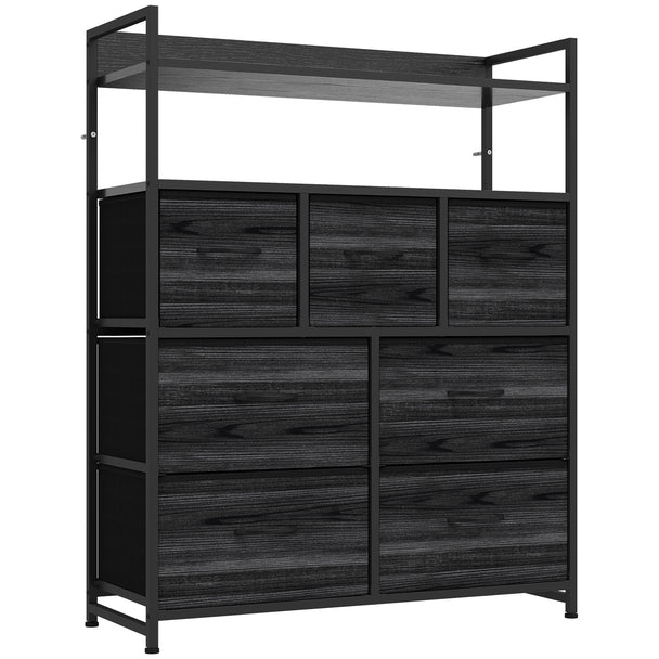 HOMCOM Chest of Drawers, Bedroom Fabric Dresser with 7 Drawers, Storage Organiser Unit with Open Shelves, Black