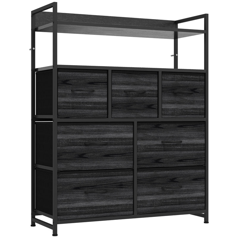 HOMCOM Chest of Drawers, Bedroom Fabric Dresser with 7 Drawers, Storage Organiser Unit with Open Shelves, Black