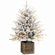 90 cm snow-flocked pre-lit tabletop Christmas tree with warm white LEDs on a wood-effect base