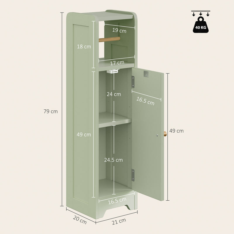 HOMCOM Small Bathroom Storage Cabinet with Toilet Roll Holder - Light Green – view 3