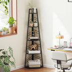 Corner Bookcase, 5-Tier Floor Standing Bookshelf, Shelving Unit for Living Room, Study, Bedroom, Black