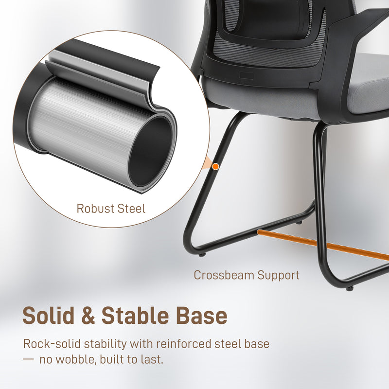 HOMCOM Desk Chair No Wheels, Office Chair with Mesh Back, Lumbar Support, Metal Base for Waiting Room, Conference Room – view 6