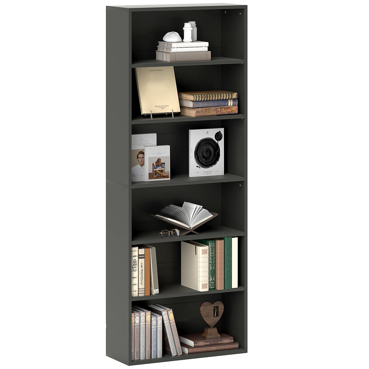 158.5 cm 6-Shelf Bookcase with Adjustable Shelves – Black