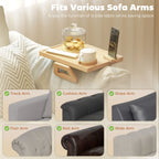 Anti-Slip Sofa Armrest Tray, Bamboo Sofa Arm Tray with 360Â° Phone Holder and Removable Cup Holder, Natural