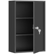 Black lockable steel wall-mounted medicine cabinet with three shelves and two keys