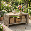 PE rattan coffee table with shelf light brown – image 8