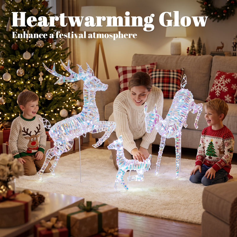3-Piece Iridescent Light-Up Reindeer Family shown in a festive display