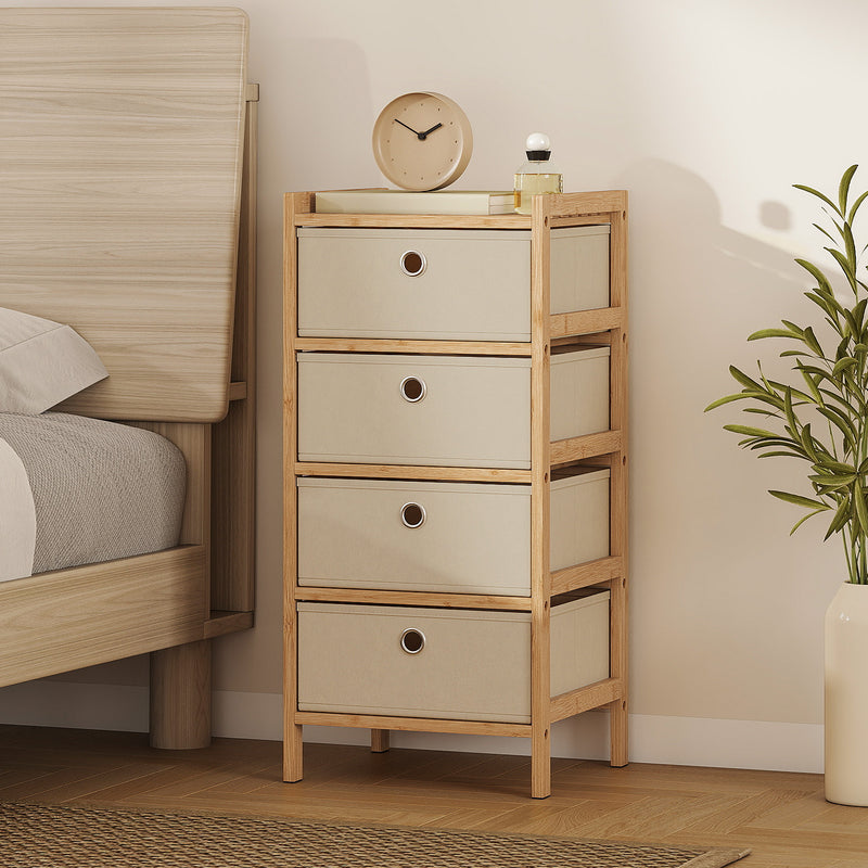 HOMCOM Chest of Drawers, 4 Fabric Drawers Narrow Dresser with Bamboo Frame, Cream White – view 10